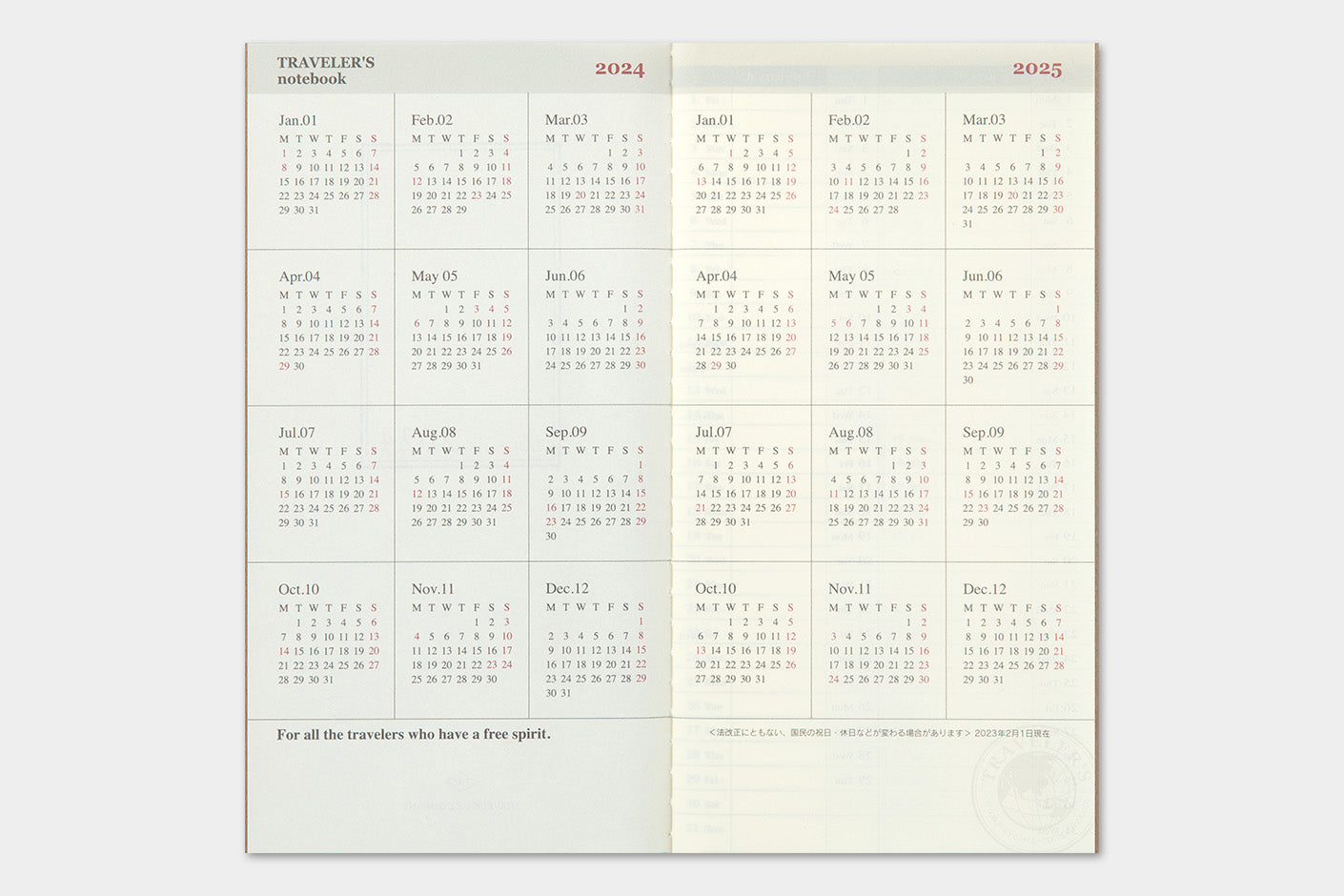 PRE-ORDER 2024 TRAVELER'S Regular Diary - Weekly Vertical Refill
